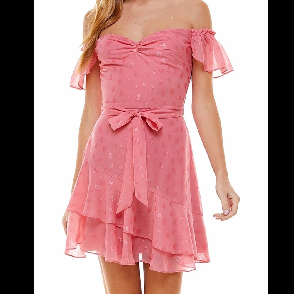 City Studio Pink Ruffled Fit + Flare Dress